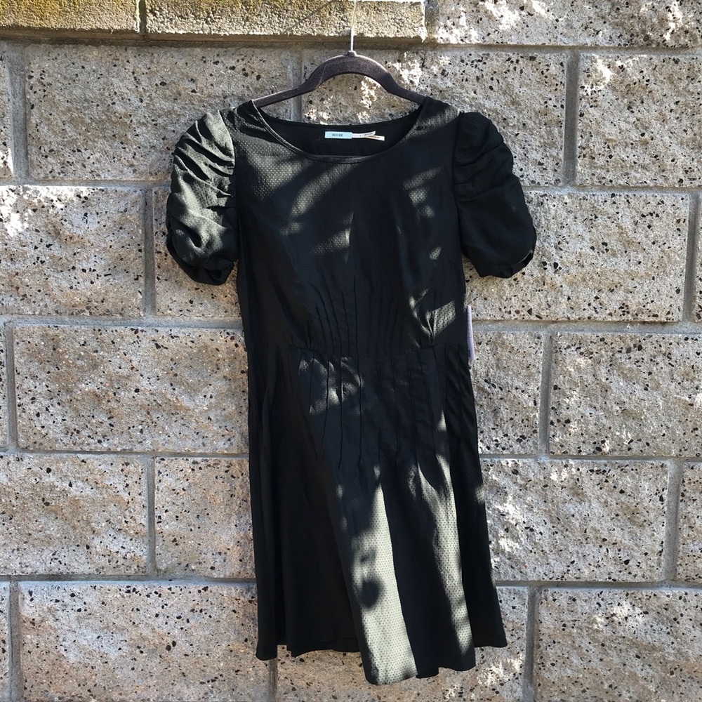 Black Satin Polka Puff Sleeve Dress - BRAND NEW